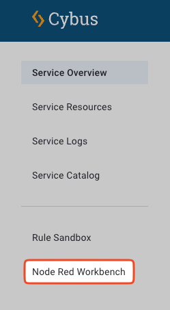 Menu navigation to access the Node-RED Workbench